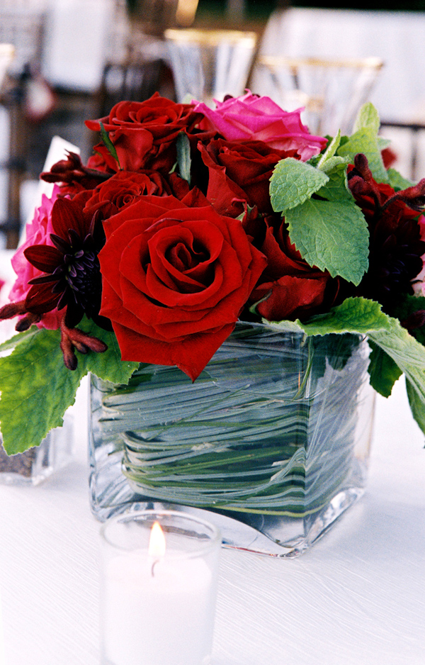 red and pink rose wedding flower photo by Yvette Roman Photography